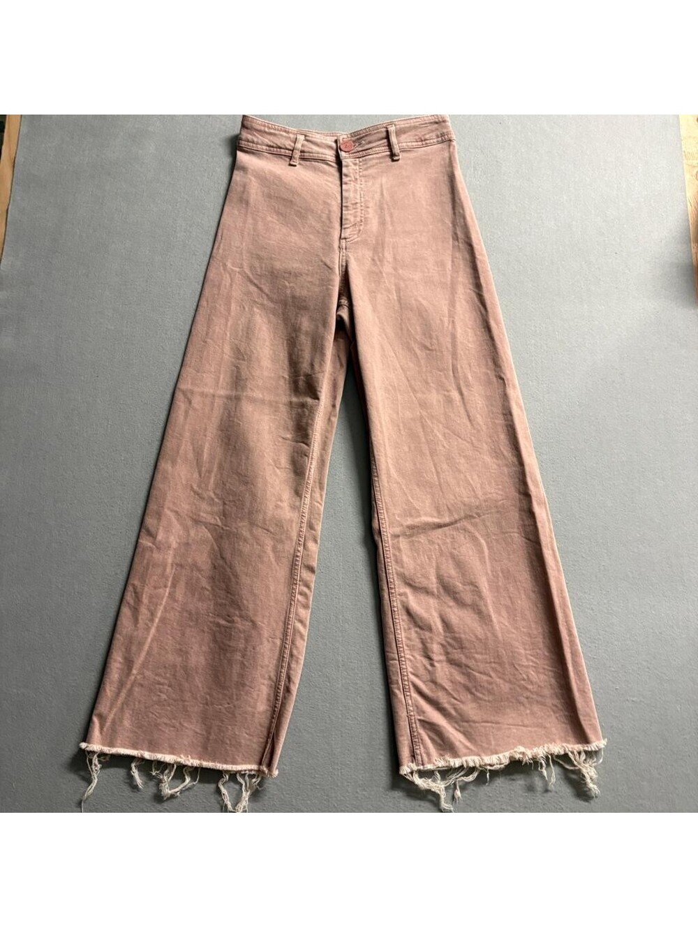 Zara Wide Leg Jeans Womens Size 6 Pink High Rise Raw Hem Denim